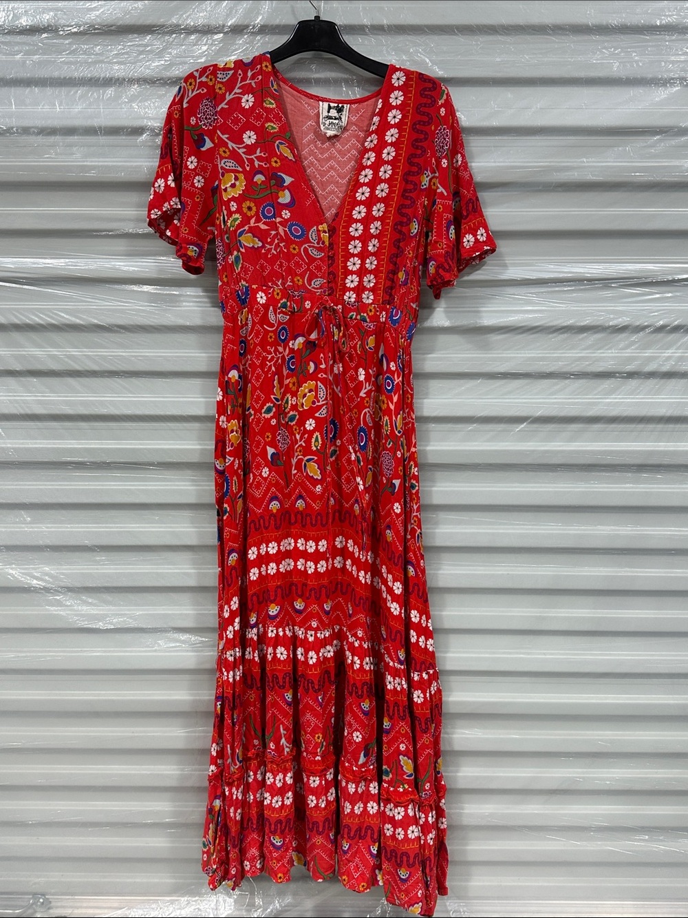 Jaase Red Floral & Geometric V-Neck Maxi Dress